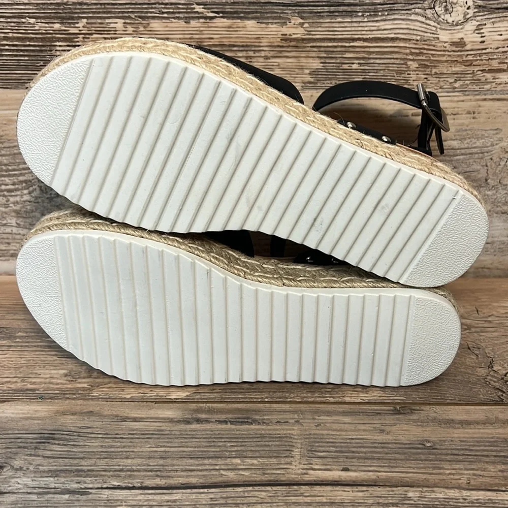 CUSHIONAIRE Women's Espadrille Platform Open Toe Sandal in Black New! C6